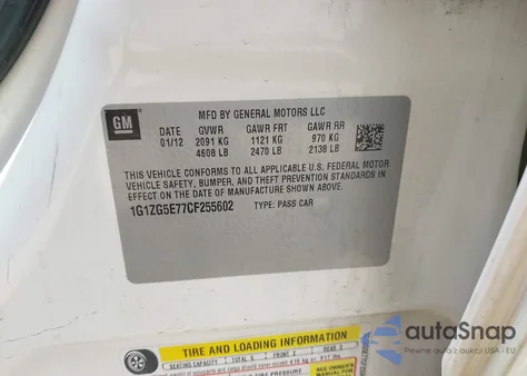 2012 Chevrolet Malibu 2Lz z USA, uszkodzony, nr VIN 1G1ZG5E77CF255602